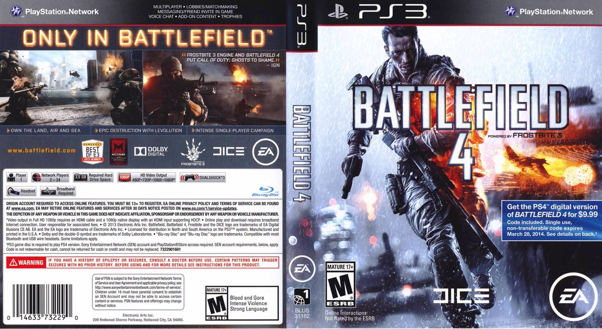 Battlefield 4 box art for Playstation 3